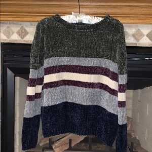 Super soft purple/green/blue block color sweater